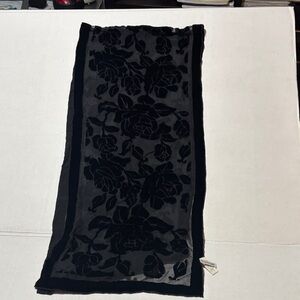 Black Floral Velvet Silk blend Scarf